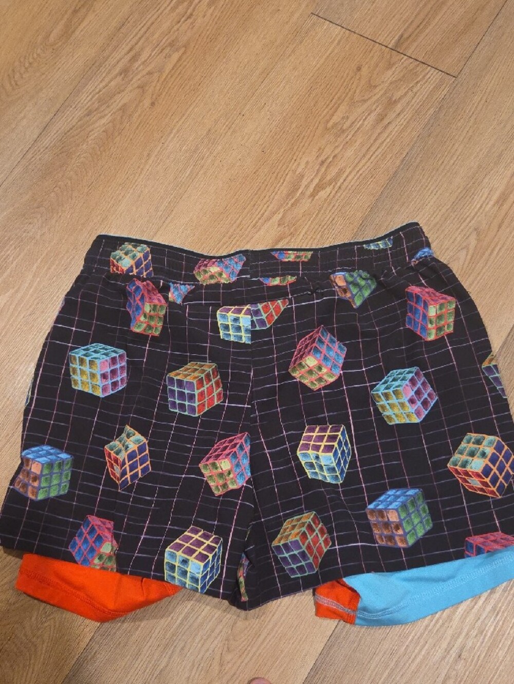 chubbies Black Rubik's Cube Print Athletic Shorts with Blue & Orange Liner - Picture 4 of 4